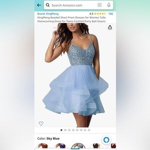 Light Blue Short Beaded and Tulle Formal Dress- Junior Size